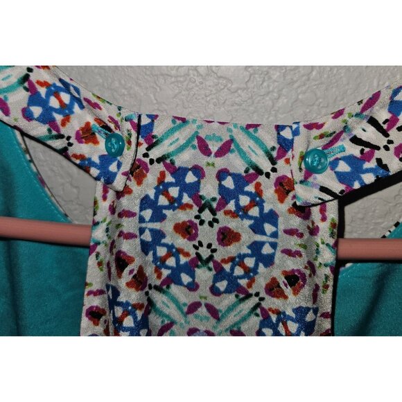 The Limited Woman SZ M Maxi Dress  Shift T back Lined Geometric Print Side Slit - Picture 4 of 9